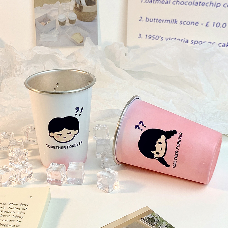 遇冷变色水杯啤酒杯问号卡通创意网红变色杯304冷饮杯爆款创意杯