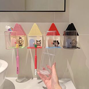 卡通牙刷架套装萌趣人物浴室免打孔牙刷杯收纳可爱风洗漱整理神器
