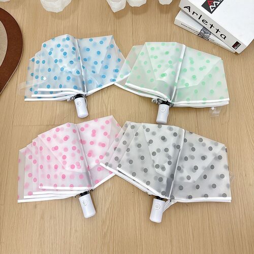 折叠透明雨伞波点磨砂圆波点塑料清新全自动森系ins可爱加厚网红