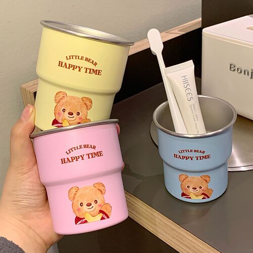 可爱小熊304不锈钢磨砂洗漱杯