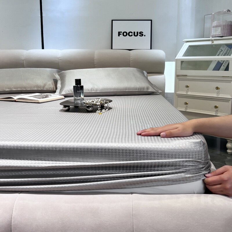 花园酒店床笠三件套千鸟格单床笠冰丝席夏季凉席可机洗席子