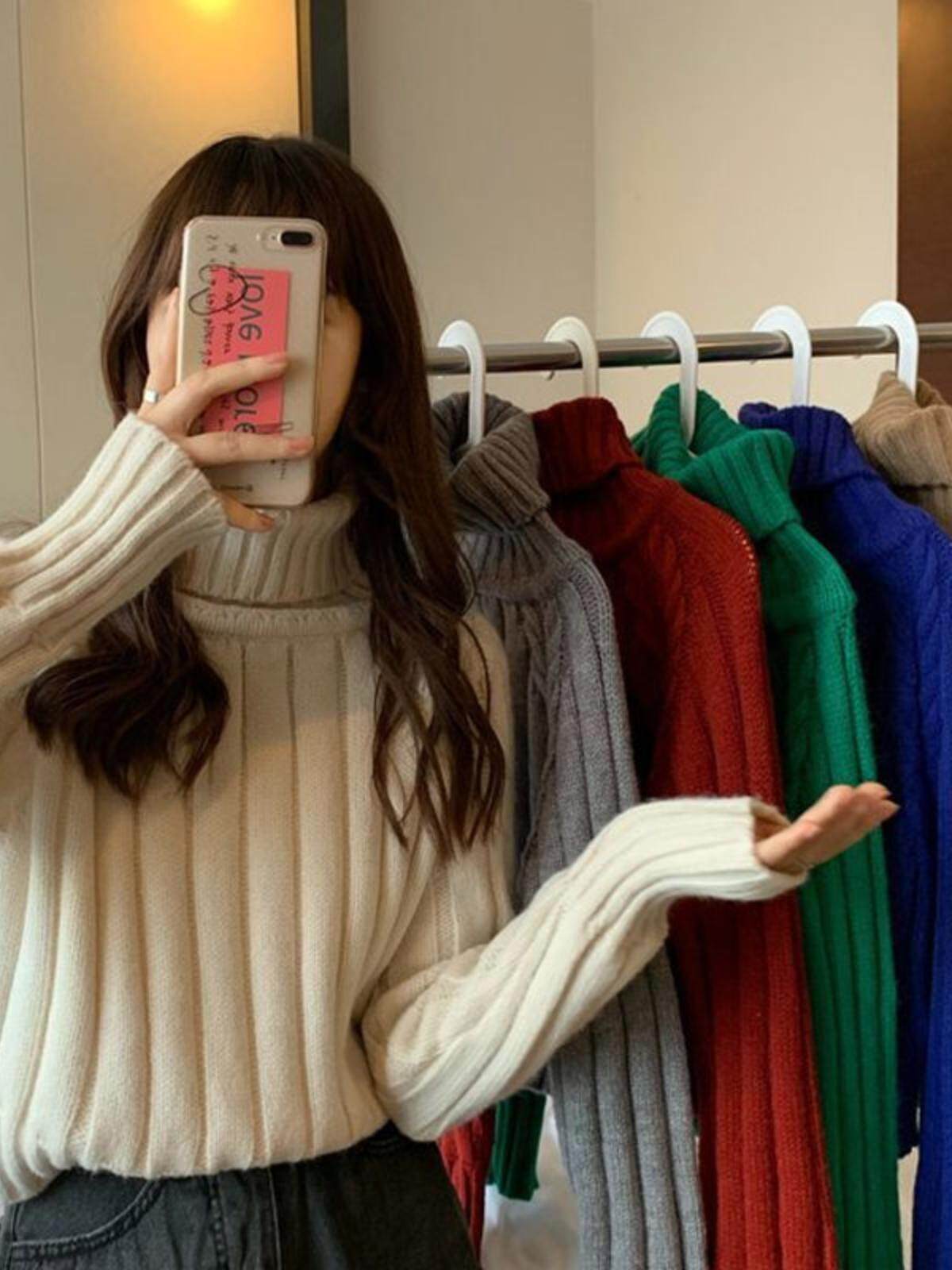 빨간 스웨터 가을 겨울 신년 여성 짧은 풀오버 느슨한 겉옷 게으른 두꺼운 터틀넥 유행 탑 크리스마스