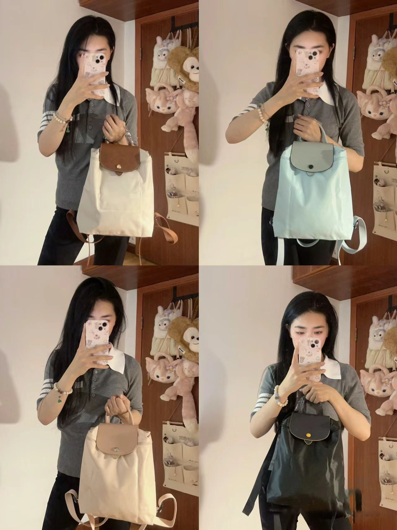 法式双肩包短途旅行包尼龙防水休闲百搭通勤背包大学生书包妈咪包