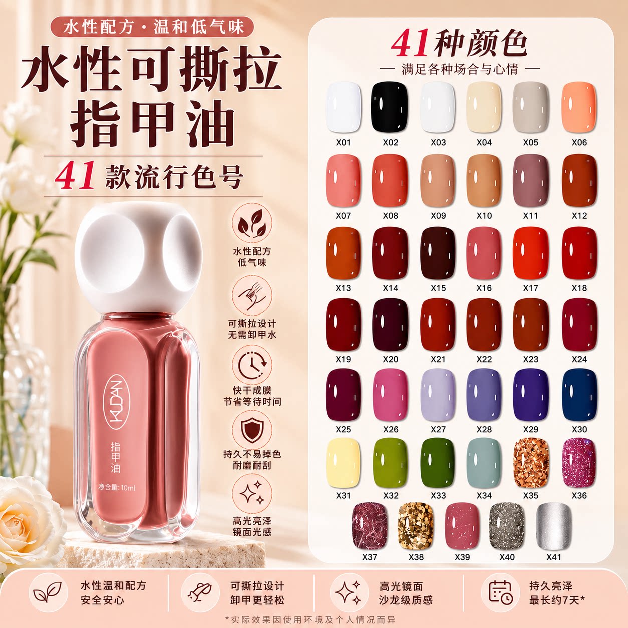 儿童可用指甲油免烤速干安全无毒无味快干持久可撕拉新款显白裸色