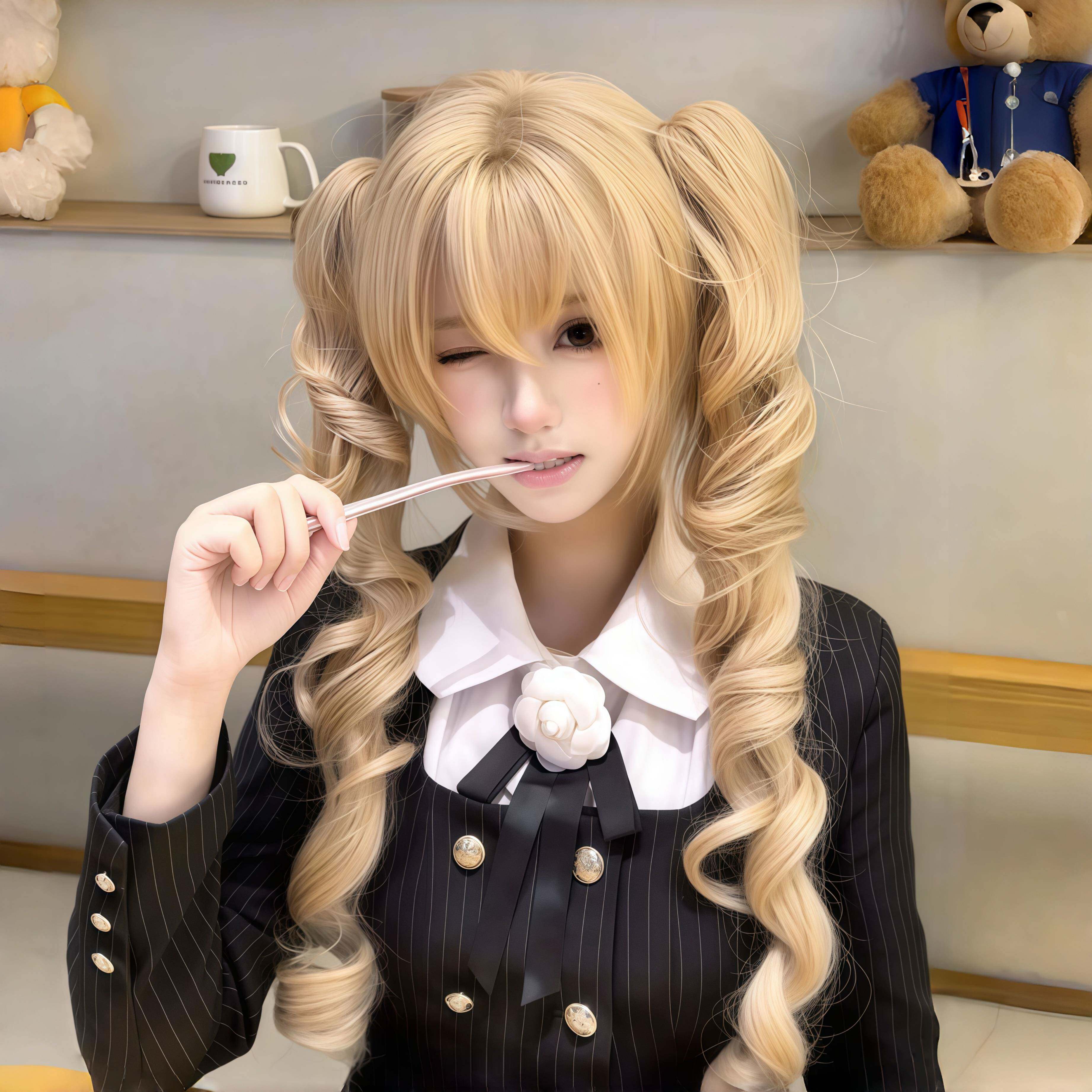 假发Lolita抓夹双马尾金色可拆洋娃娃长卷发日系罗莉塔罗马卷头套