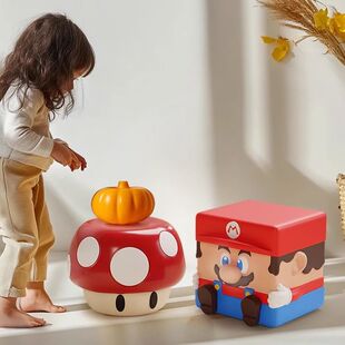 卡通马里奥落地摆件客厅玄关门口换鞋凳儿童矮凳家用创意蘑菇凳子