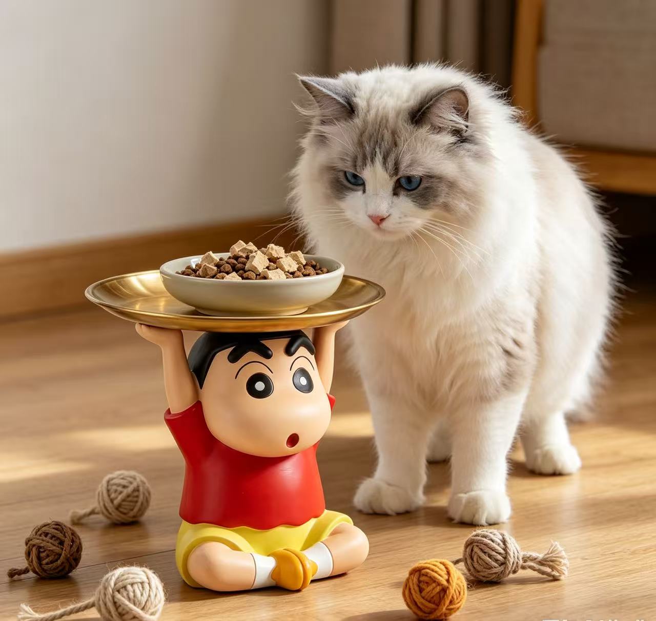 蜡笔小新大型狗食盆双碗餐桌猫犬粮碗增高架子护颈防打翻猫狗餐盘