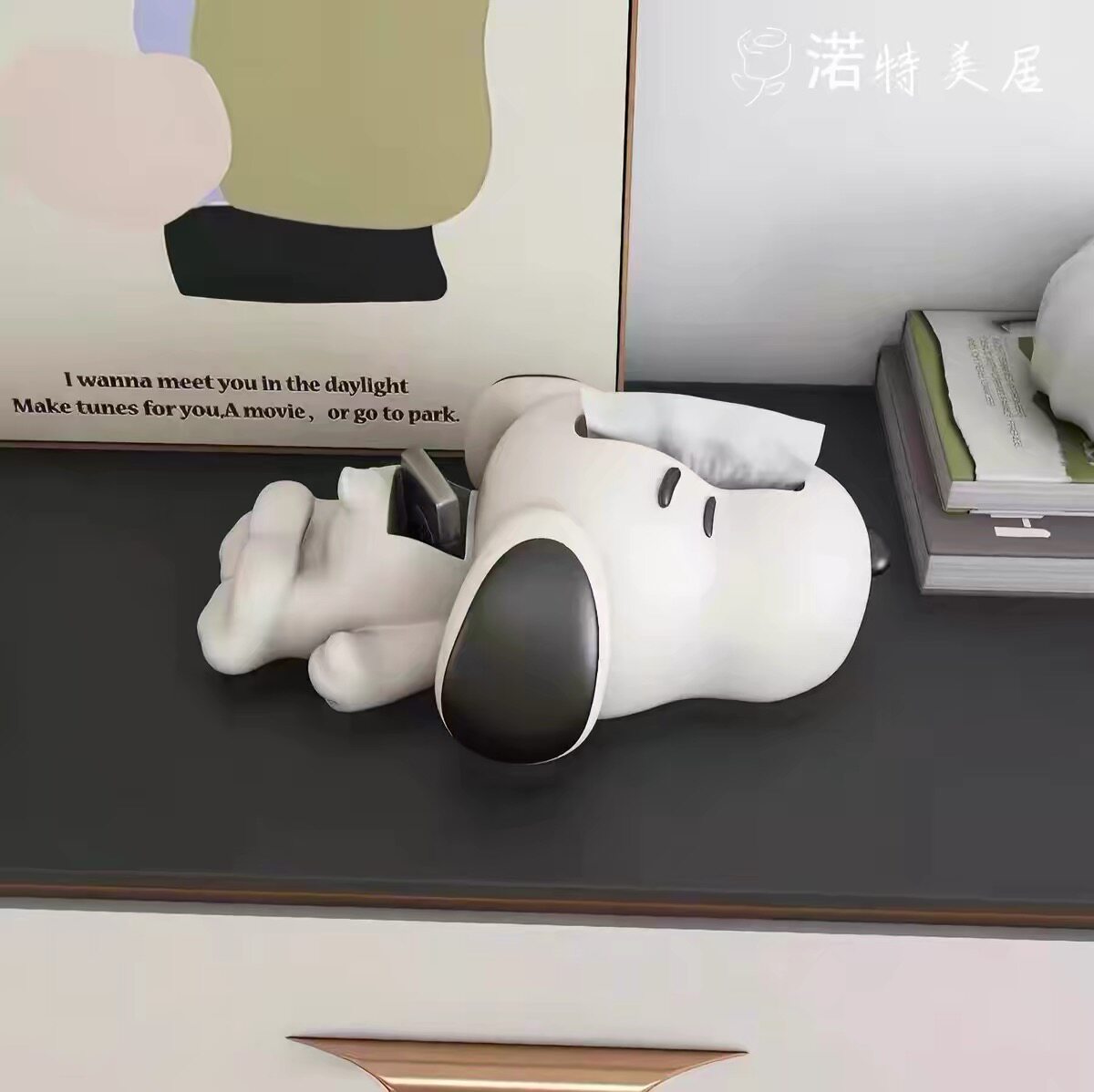 卡通史努比创意纸巾盒手机支架客厅抽纸家用桌面茶几收纳个性摆件