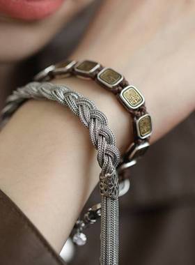 925银复古新中式精工古铜扎基拉姆编绳手链手绳藏式民族风高级感