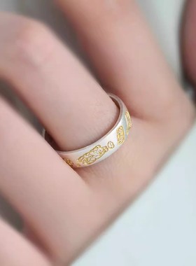 925银新中式吉言描金招财猫戒指环开口调节民族风小众设计高级感