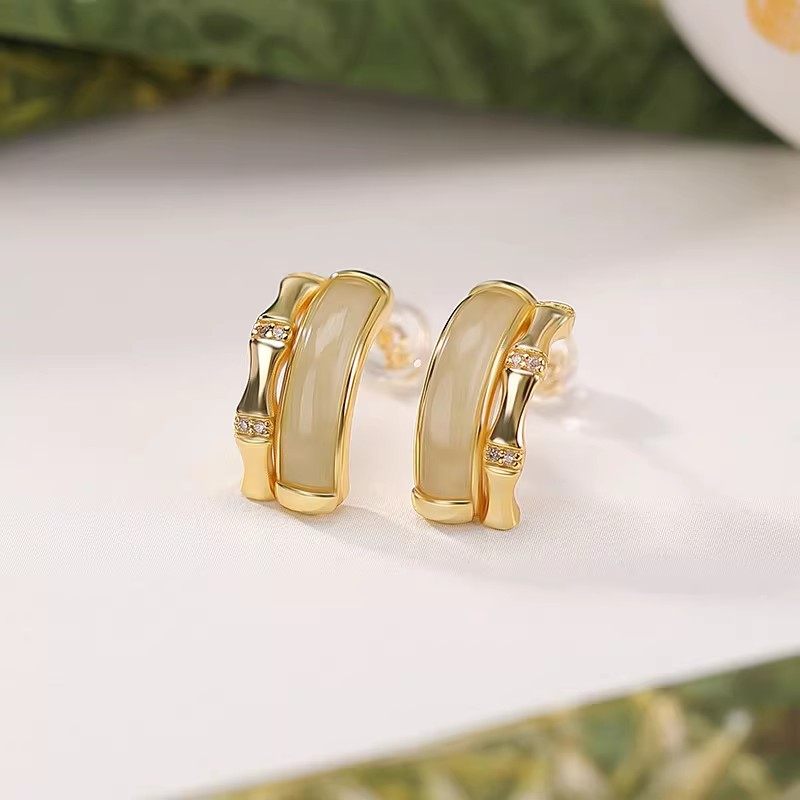 925银复古新中式和田玉节节高升竹节耳钉耳饰百搭精致民族风女士,饰品/流行首饰/时尚饰品新,耳环,淘宝优惠券,粉丝福利购,淘宝优惠卷