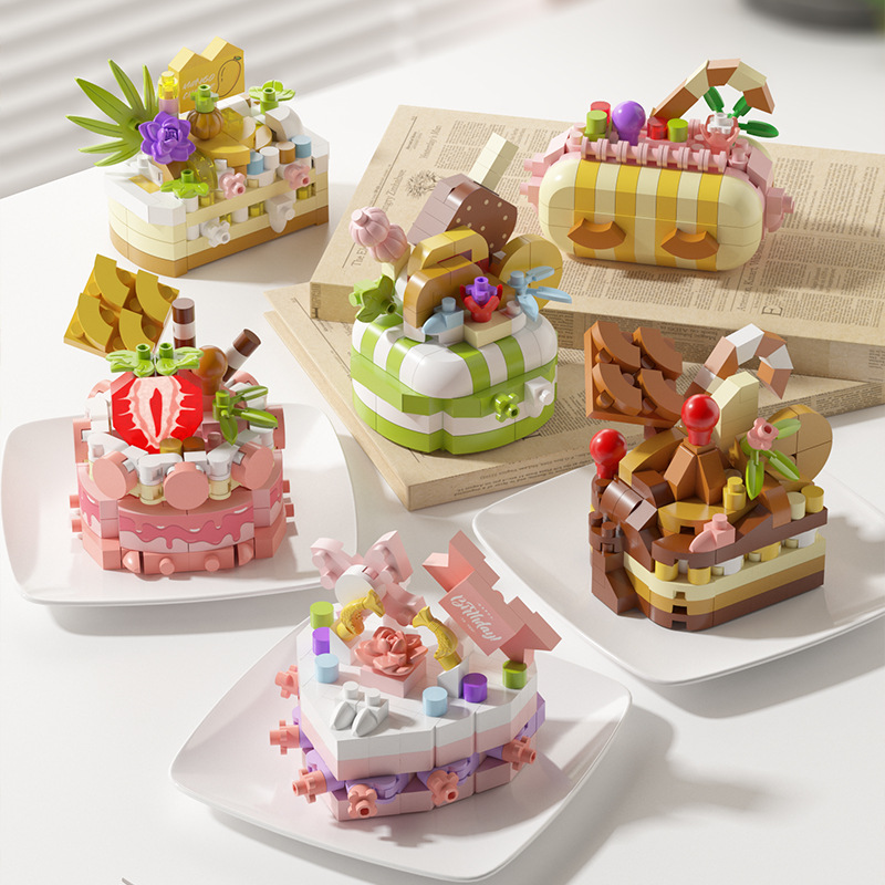 生日蛋糕微颗粒积木模型儿童益智拼装玩具摆件男女孩拼图节日礼物