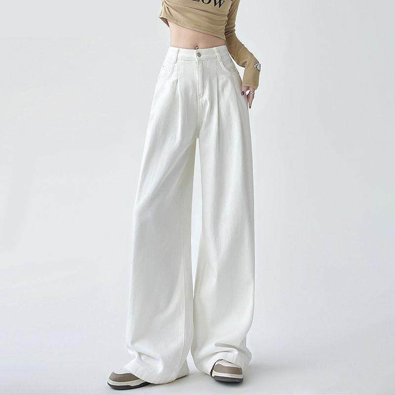 美式高街水洗白色阔腿牛仔裤女2026春秋新款高腰宽松垂感拖地裤子,女装/女士精品,牛仔裤,淘宝优惠券,粉丝福利购,淘宝优惠卷