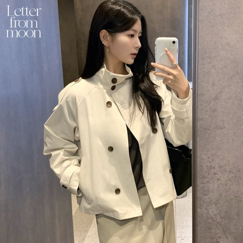 Letter from moon丨包上恩同款经典高领风衣2026秋季新款短款外套
