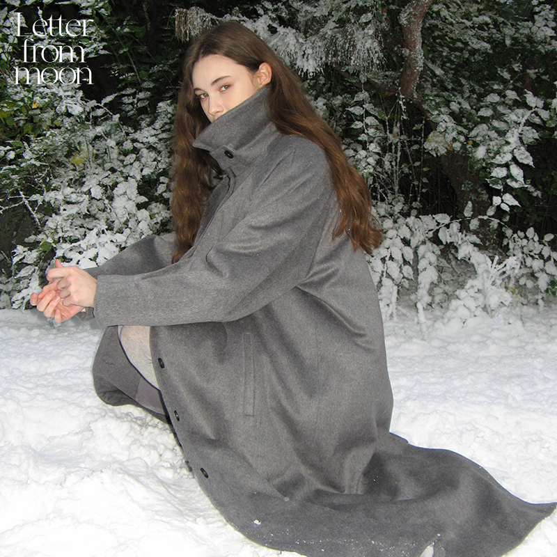 Letter from moon泡泡袖羊毛大衣女2024冬款长款休闲复古毛呢外套