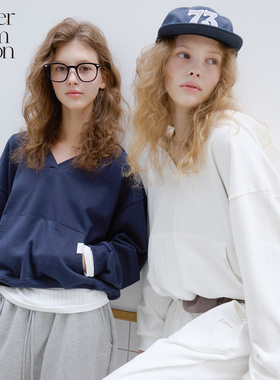 【鞠婧祎同款】Letter from moon25秋款V领连帽卫衣休闲慵懒上衣