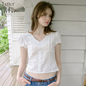 时尚 Letter 性感上衣 衬衫 女2025夏新款 from moon气质通勤V领短袖