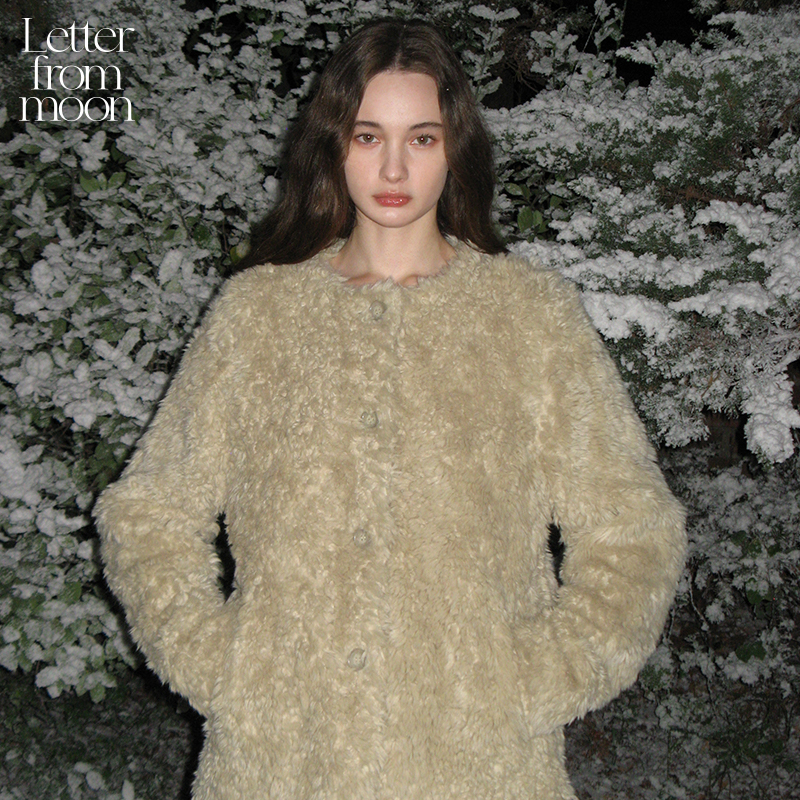 Letter from moon毛绒简约高级大衣女2024冬季新款气质百搭外套女