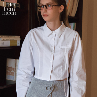 from 时尚 moon学院风蝴蝶结短款 女设计感小众长袖 女 衬衫 Letter