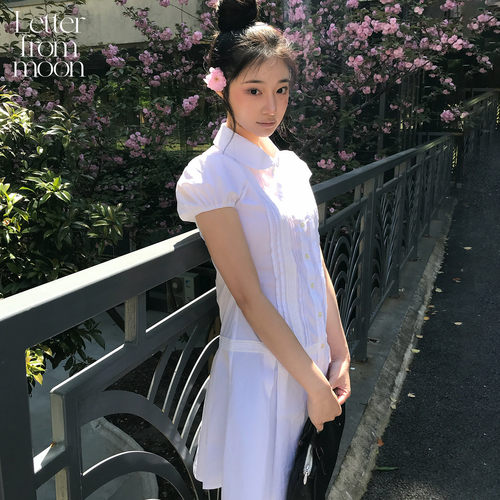 Letter from moon 温柔风蕾丝拼接长裙2026夏季新款甜美风衬衫裙