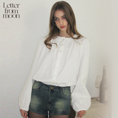 Letter from moon 赵露思同款 纯色高级感简约褶皱蓬松衬衫 上衣