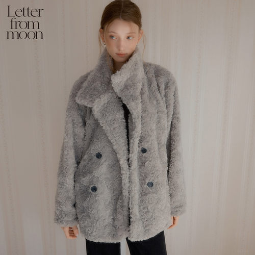 Letter from moon双排扣毛绒皮草夹克2025冬季新款复古女大衣外套