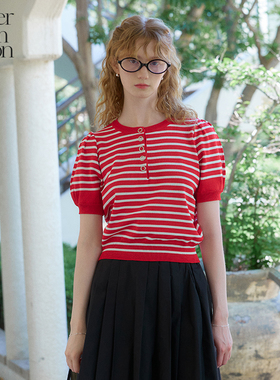 Letter from moon条纹针织衫女2024夏季新款休闲简约百搭通勤上衣