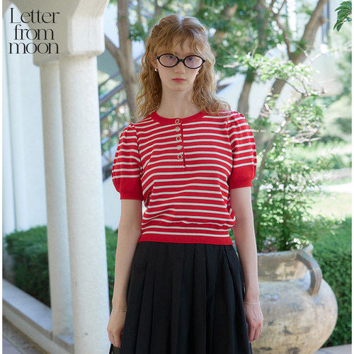 Letter from moon条纹针织衫女2024夏季新款休闲简约百搭通勤上衣