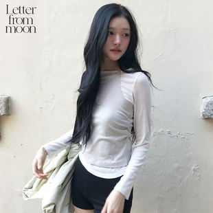 Letter from moon 2026新款抽褶挂脖叠层T恤设计感修身百搭两件套
