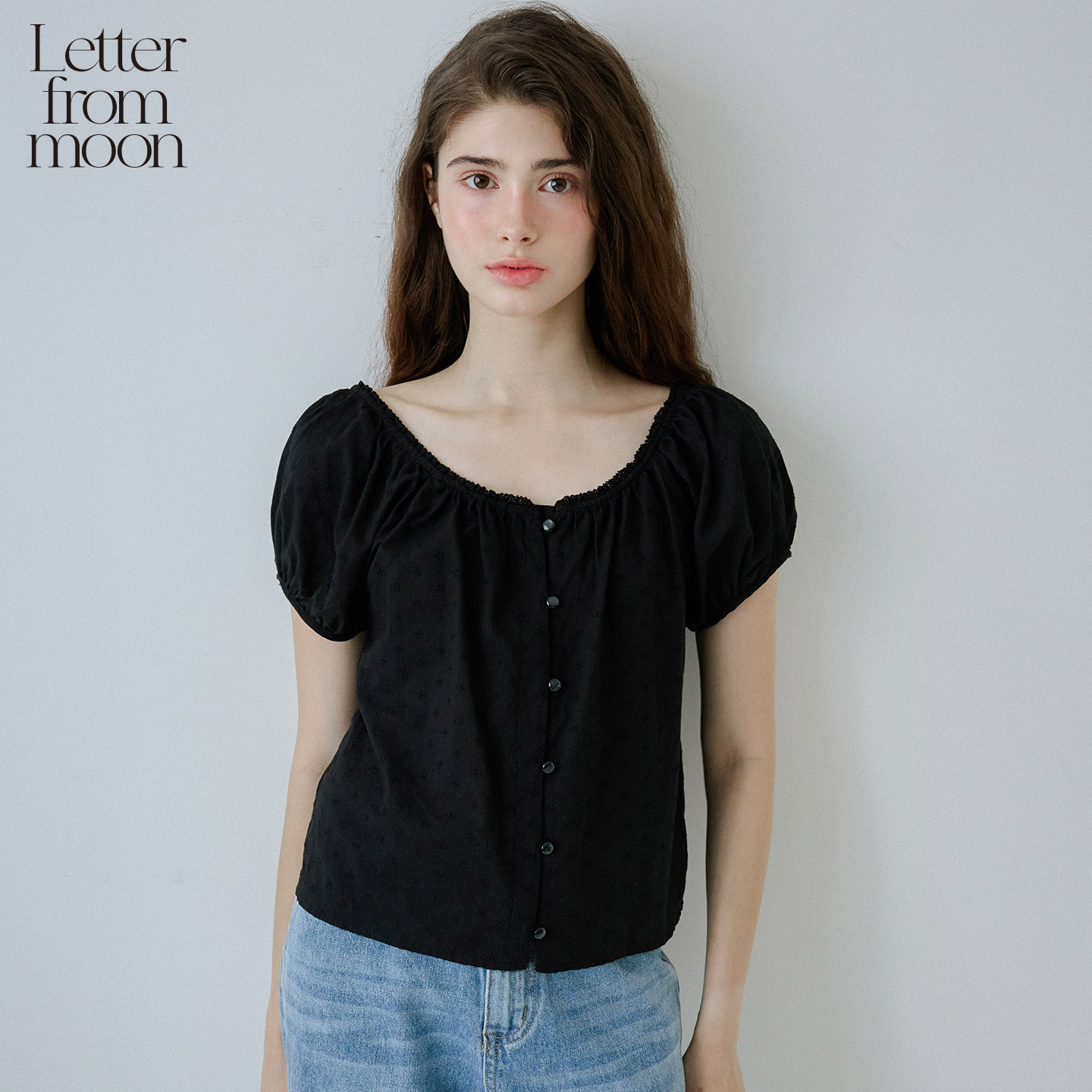 Letter From Moon法式泡泡袖短袖T恤上衣女24夏新款简约百搭衬衫