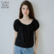 From T恤上衣女24夏新款 Moon法式 Letter 泡泡袖 短袖 简约百搭衬衫