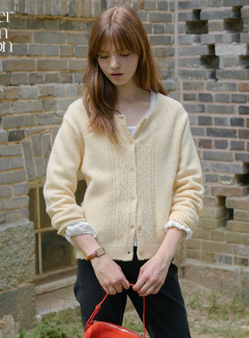 Letter from moonU领羊毛开衫25年秋季新款休闲宽松版羊毛外套女