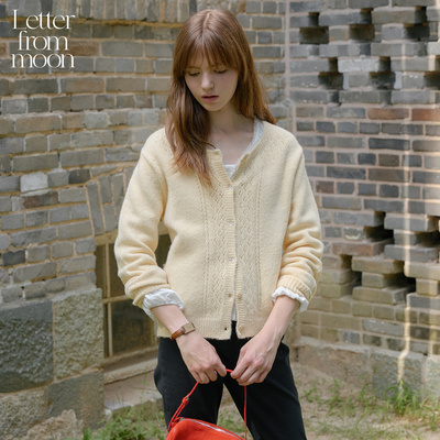 Letter from moonU领羊毛开衫25年秋季新款休闲宽松版羊毛外套女