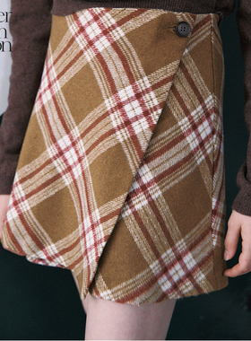 Letter from moon月球来信冬季新品雷德尔格子羊毛半裙学院风