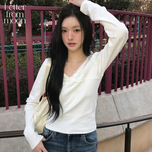Letter from moon 2026新款V领蕾丝长袖T恤修身显瘦百搭纯欲内搭