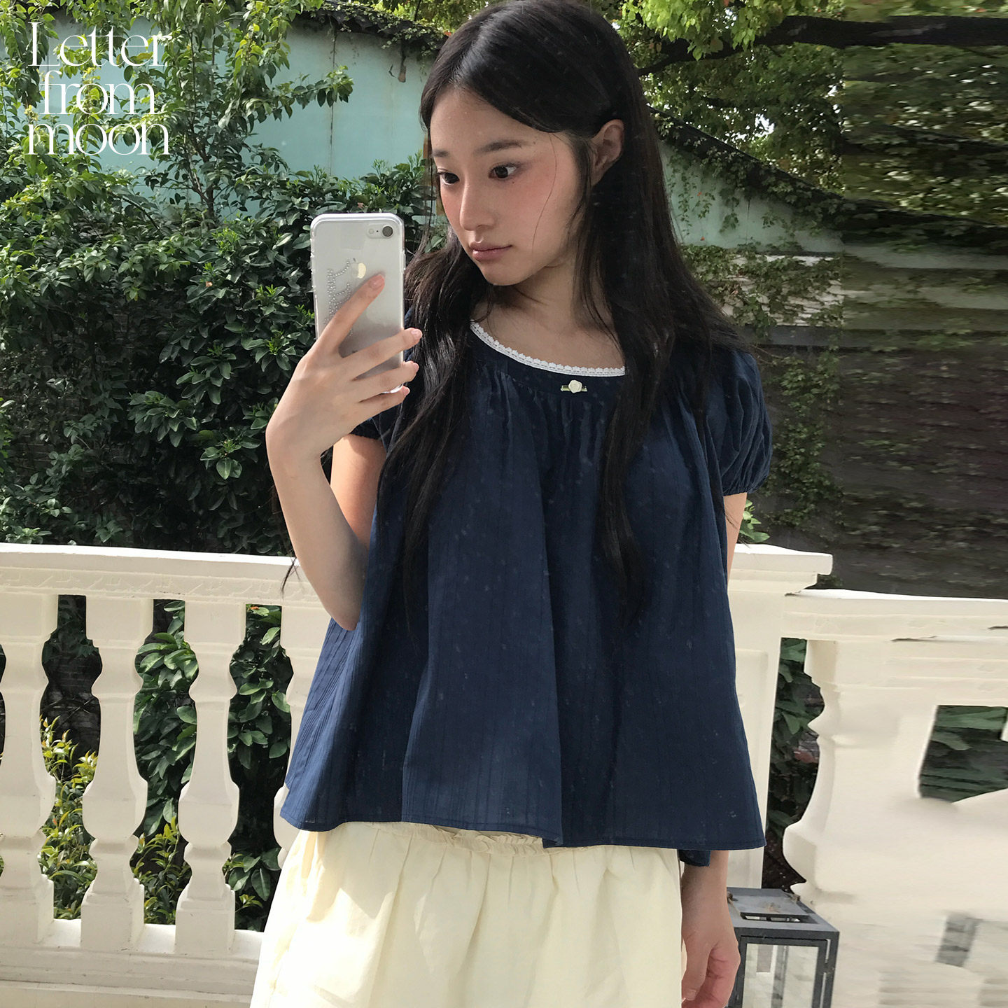 Letter from moon 简约气质款收褶微喇衬衫2026夏新款泡泡袖短袖