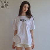 from moon蝴蝶字母刺绣短袖 女夏新款 Letter 美式 复古T恤