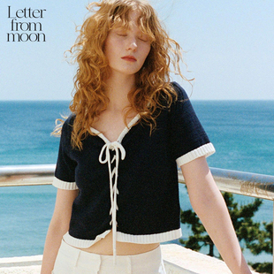 张淼怡同款 女24新款 Letter moon郁金香开衫 抽绳休闲短袖 from