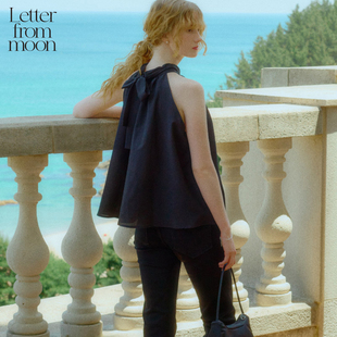 无袖 moon蝴蝶结挂领喇叭式 上衣2024夏款 通勤时尚 Letter 短袖 from