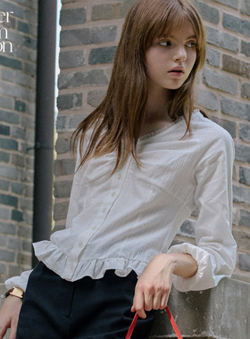 Letter from moon荷叶边褶皱设计感衬衫女2025秋季新款温柔上衣女