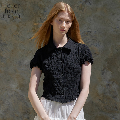 Letter from moon荷叶领露脐雪纺衫24夏新款设计感短袖女