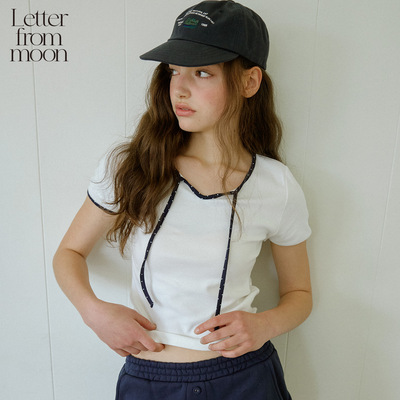 Letter from moon波点线条短款T恤2025年夏季新款简约百搭短袖女