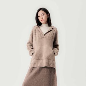 不找 NiHiL 麻花套头羊绒衫女连帽套头显瘦气质毛衣打底针织衫