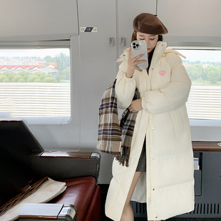 奶呼呼爱心韩系2023新款羽绒棉服中长款宽松面包服棉衣外套