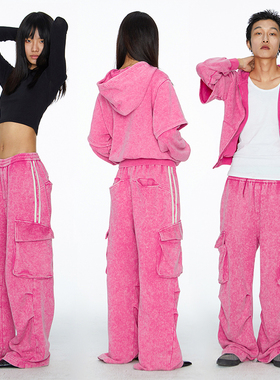 Shapeshifter 做旧休闲大口袋廓形运动长裤 樱粉