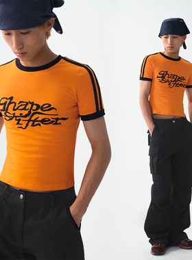Shapeshifter 橙色复古纯棉修身logo印花辣妹足球衣短袖