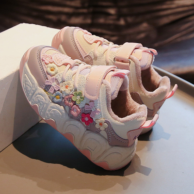 ABC Fans儿童鞋子女童加绒运动鞋2024冬季新款女孩软底板鞋小白鞋