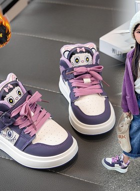 ABC Fans女童加绒二棉板鞋2025冬季新款中大童软底卡通高帮运动鞋