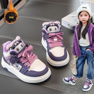 中大童软底卡通高帮运动鞋 ABC 新款 2025冬季 Fans女童加绒二棉板鞋