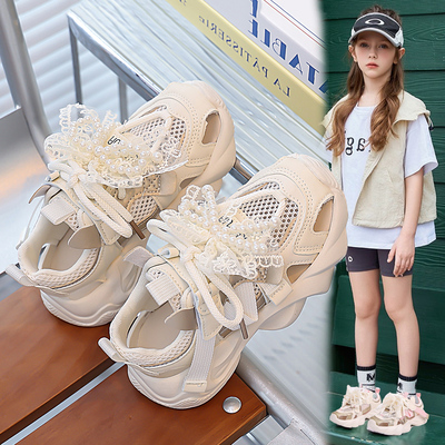 ABC Fans女童鞋子儿童凉鞋夏款2025新款白色运动鞋女孩镂空单网鞋